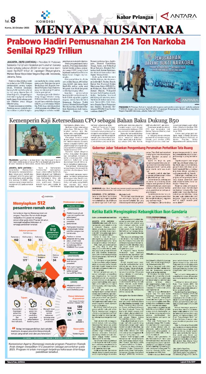 Kabar Terbaru dari Penjuru Nusantara! Dapatkan berita akurat, aktual, dan inspiratif hanya di Kabar Priangan edisi Menyapa Nusantara bersama <a href="/antaranewscom/">ANTARANEWS.COM</a> ! 
Mulai dari kabar nasional tentang Presiden Prabowo yang menghadiri pemusnahan 214 ton narkoba senilai Rp29 triliun