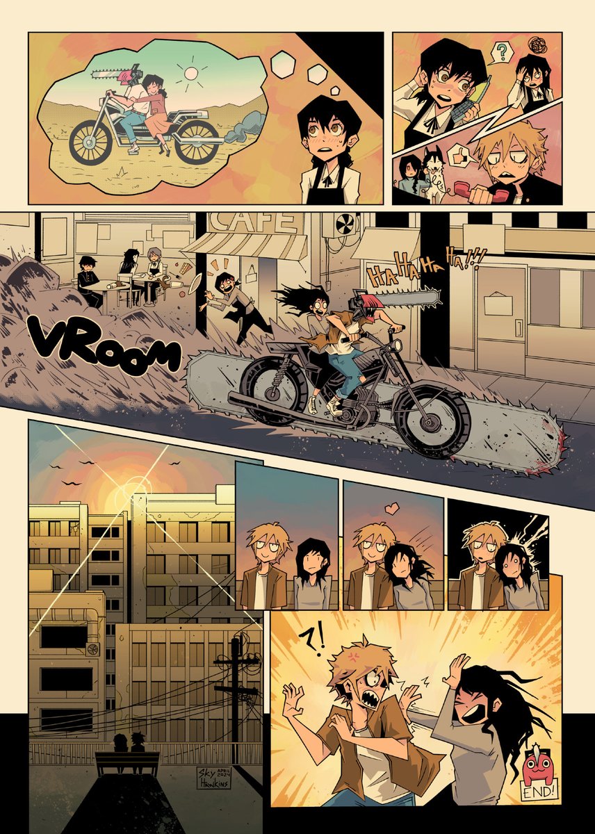 Asa and Denji ride a motorcycle
comic that i did for <a href="/Asadenfest/">Starfish Dreams | ORDERS SHIPPED</a> last year that i can finally share