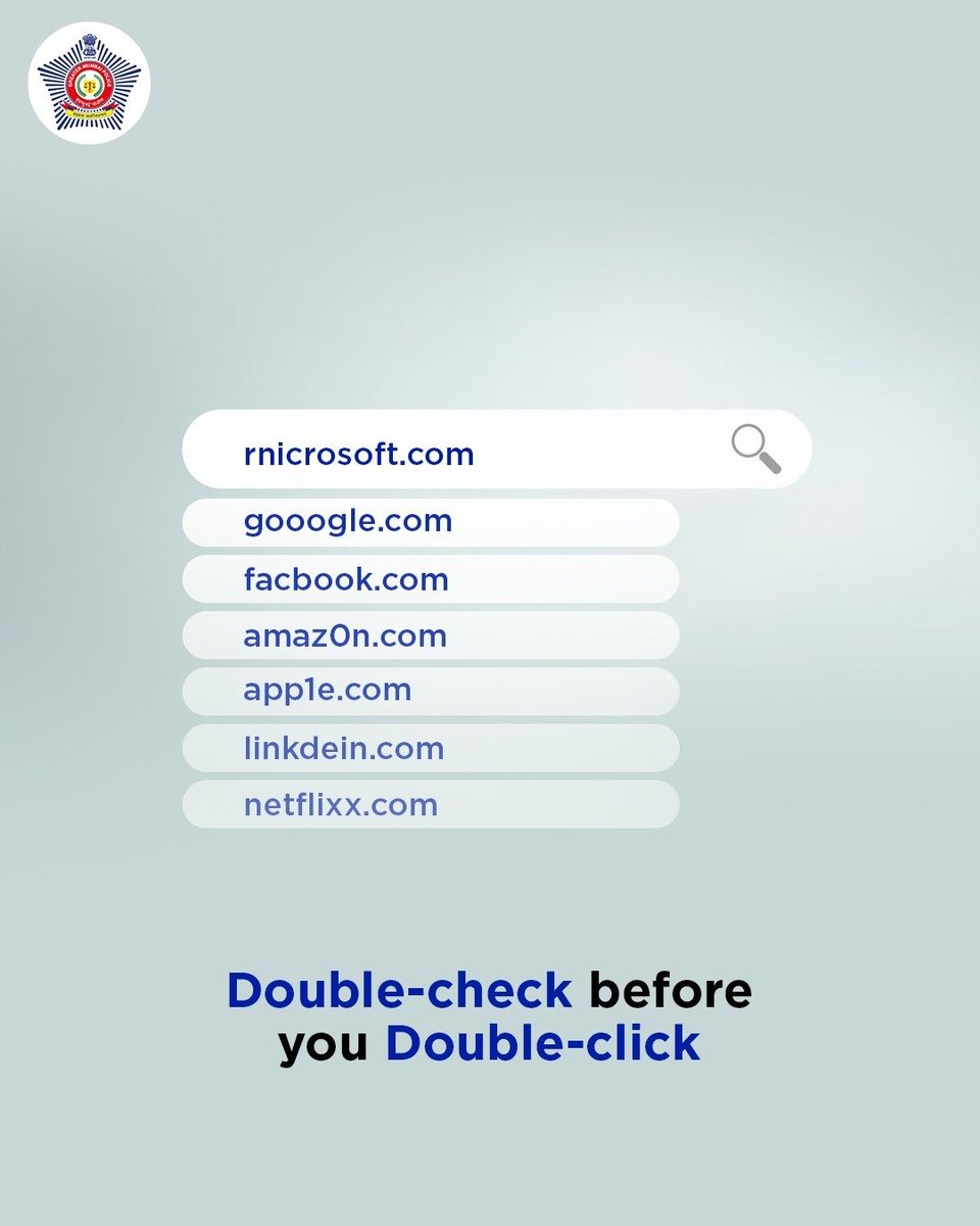 MumbaiPolice's tweet image. One wrong click can cost more than a second glance! 
Before you press ‘Enter,’ ensure the website is legitimate. 

#ThinkBeforeYouClick
#BeCyberSafe