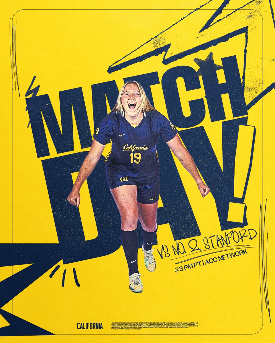 𝐌𝐚𝐭𝐜𝐡 𝐃𝐚𝐲 ⚽️

🆚 No. 2 Stanford (14-1-1, 8-0-1)
⌚️ 3 PM
📍 Edwards Stadium | Berkeley, CA
🎟️ Free Admission
📺 ACCNX/ESPN+ | calbea.rs/47xPU1h
📊 statb.us/b/595124

#GoBears