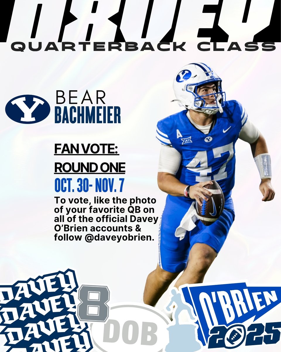 daveyobrien's tweet photo. Time to get in the game and VOTE! #GoCougs - like your QB’s photo on @daveyobrien official accounts on Twitter, Instagram and Facebook. The QBs leading the fan vote will receive bonus Selection Committee votes as we get closer to deciding our National Quarterback of the Year! #Big12FB #DaveyQBs #Big12FB

@byufootball @byucougars @big12conference