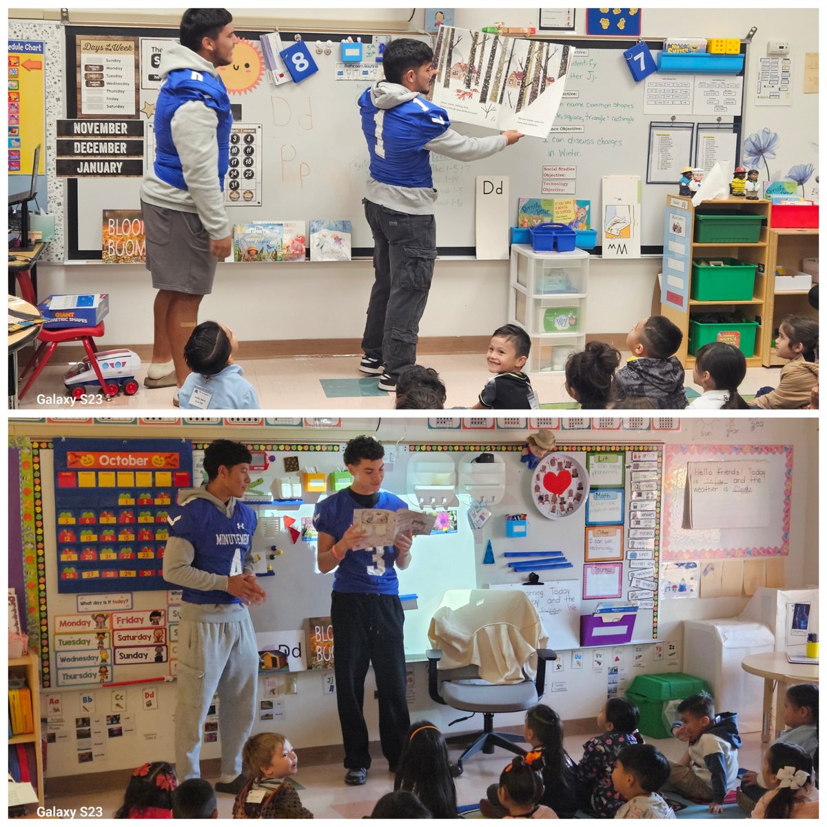 Coach_POrtega's tweet photo. Our #MinuteMENread Varsity football players got to hang out with the little ones from @StaffordEISD once again! We had a fantastic time meeting with all those smiling faces! @EISDMemorialHS @EISDofSA has the best students! Thanks to all the staff &amp; kids for letting us spend time! https://t.co/c6nFb2mjQs