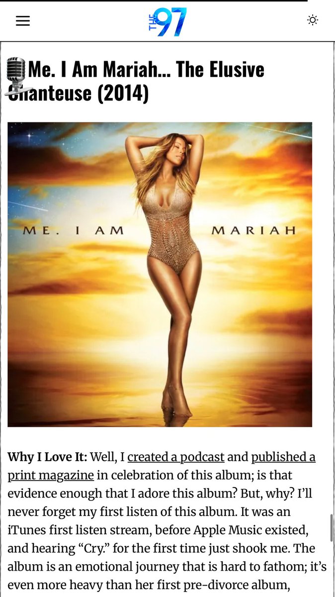 <a href="/VincentDahhling/">as told by VINCENT.</a> <a href="/MariahCarey/">Mariah Carey</a> <a href="/dantedidomenico/">Dante DiDomenico</a> <a href="/phil_lifeisgood/">Phil #lifeisgood</a> <a href="/ScooterInSA/">ScooteR #HereForItAll #Glitter25</a> <a href="/JustJameis/">Jameis.</a> <a href="/adam6ever/">Adam</a> <a href="/Musictologist/">Musiq</a> <a href="/StevieDerrick_/">𝐚𝐥𝐰𝐚𝐲𝐬,𝐚𝐮𝐭𝐡𝐞𝐧𝐭𝐢𝐜.</a> <a href="/alonaonline/">✨lonnie b. fly</a> <a href="/KanayahSmith/">Kanayah Smith</a> <a href="/kplzGRIND/">GlitterBomb ✨VOTE for Mariah Carey on #RockHall 🪷</a> <a href="/JusHeatherTwo/">J’s Blue Sunshine🌦🪷</a> <a href="/R_Lucretia_/">R. Lucretia</a> <a href="/fishlover304/">Melt Away Carey</a> <a href="/MeIAmMiiiichele/">Miiiichele</a> It’s time to celebrate “The Elusive Chanteuse” dahhlings!

Can you guess where <a href="/VincentDahhling/">as told by VINCENT.</a> ranked it?

Hint: it’s not #1 (but it is for <a href="/TerryTokyo/">Me. I am Terry</a>) 

Pull down those Tom Fords and act like you see, and click here to find out: the97.net/featured/someo…