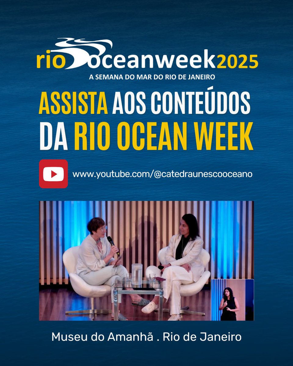 riooceanweek's tweet photo. Os conteúdos da Rio Ocean Week 2025 já estão disponíveis online!
Assista aos painéis Ideias Azuis, Gente do Mar, COP 30 e ao Talk-show de abertura, além da entrevista de encerramento com Nathale Gil, presidente da Sea Shepherd.
Confira agora: https://t.co/eH7L9Zy0Xw https://t.co/37G9wJQw5X