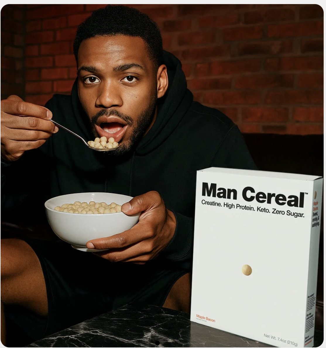 Dylanecommm's tweet image. New CPG brand &quot;Man Cereal&quot; just launched! 

$12 for a box of cereal but contains:
 
2.5g Creatine
15-16g Protein
5g Carbs
0g Added Sugar

My notes: I dislike the minimalistic branding (not manly imo), and based on the macros this almost HAS to taste like ass cheeks, but if im…