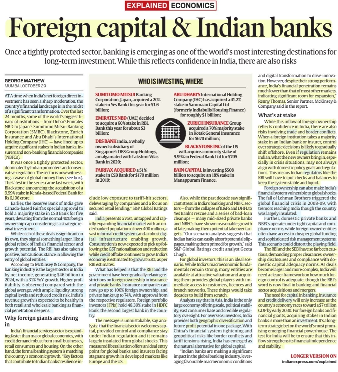 imRavikantYadav's tweet photo. Foreign capital & Indian Banks
:An Insightful article by Mr George Mathew
@GeorgeMathew500
#indianbank #Banking
#insurance #ForeignCapital #FDI #FPI #Investment #GeographicDiversification #profit
#ForeignOwnership
#RBI #SEBI #Regulation #rbipolicy
#EconomicGrowth
#UPSC https://t.co/PYsnY3WMsE