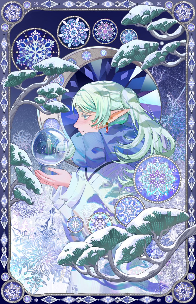 mieumiso's tweet image. Winter frieren ❄️ Finally able to get a painting done inbetween the Kickstarter and commissions! I’ll be debuting this print as a silver foil finish at ax chibi next week #frieren #FrierenBeyondJourneysEnd #axchibi