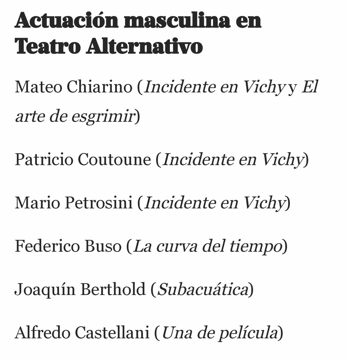 Mateo Chiarino nominación a los <a href="/premiosace/">PremiosAce</a> por El arte de esgrimir