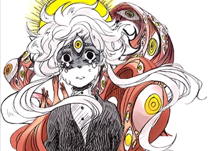 duzia_32's tweet image. I have a headcanon that the mass of flesh&apos;s design is inspired by smooth muscle cells! They could just be shaped like that for design and flow reasons, but I think its a cool coincidence either way. The nucleus are replaced for eyes!!