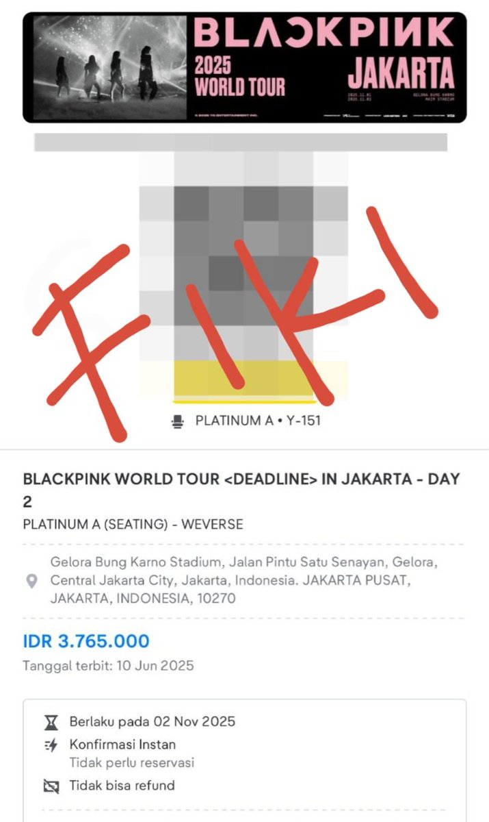 SarahFiki's tweet photo. WTS Tiket BLACKPINK DEADLINE IN JAKARTA

DAY 2
PLATINUM A Seating 1 tix
💸 5jt (nego cantik)
Di urus sampe jadi WB kak
Bisa Cod di venue ya
Punya pribadi

DM for details 😊

#wtsblackpinkjakarta #wtsblackpink #blackpinkjakarta https://t.co/iblbFqe12o