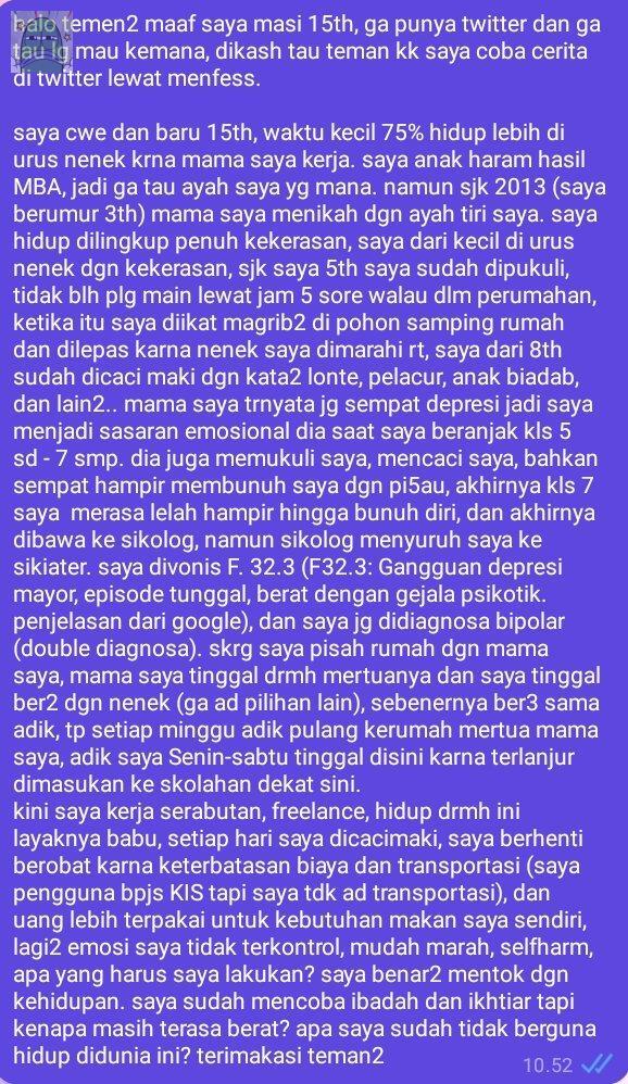 guys jangan salty ya, adik ini baru berusia 15th dan dia baca komen menfess lewat hpku. terimakasi 💚