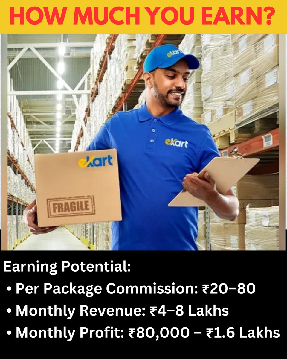 KalyanKBiswal's tweet image. 🚀 Thinking of starting a Flipkart eKart Franchise?
Here’s the 2025 breakdown 👇
💰 Investment: ₹50K–₹30L
📦 Models: Delivery Partner | Parcel Counter | Hub
📈 Earn ₹30–35/parcel → ₹30K+/month
🛵 Apply only via ekartlogistics.com

#Flipkart #StartupIndia #FranchiseIndia