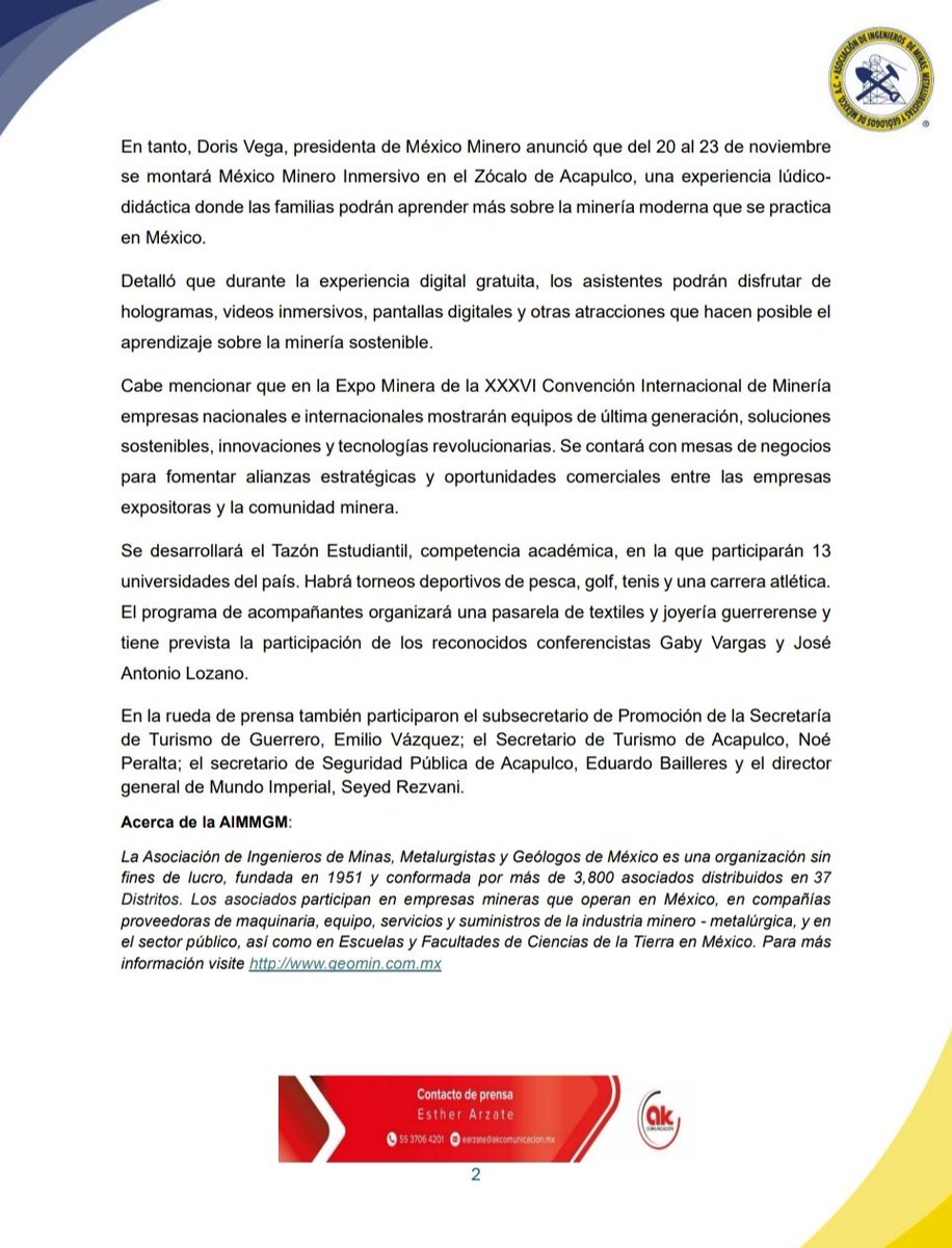 AIMMGM_Nacional's tweet photo. #COMUNICADO_AIMMGM 
Agradecemos la asistencia de más de 50 medios de comunicación a la rueda de prensa donde nuestro presidente Ing. Rubén Del Pozo Mendoza, adelantó el programa de la XXXVI #ConvenciónMinera2025 #LaMineríaUnidaPorMéxico #CIM2025 @AimmgmCap @AIMMGMSonora @Camimex_Oficial @faboitiz @Camimex_Oficial @WimMexico @ClusterDeSonora