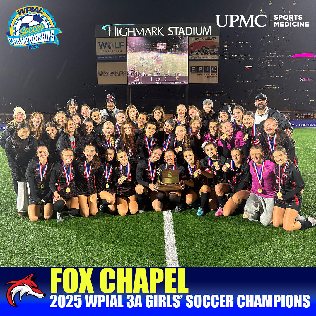 wpial7's tweet image. 🏆 𝗙𝗢𝗫𝗘𝗦 𝗪𝗜𝗡 𝗔 𝗗𝗢𝗨𝗕𝗟𝗘 𝗢𝗩𝗘𝗥𝗧𝗜𝗠𝗘 𝗧𝗛𝗥𝗜𝗟𝗟𝗘𝗥🏆

With a 1-0 win from @highmarkstadium , Fox Chapel is the WPIAL Class 3A Girls’ Soccer Champion - its third title in school history! Congrats to the Foxes 🙌

#WPIAL | ⚽️🏆
