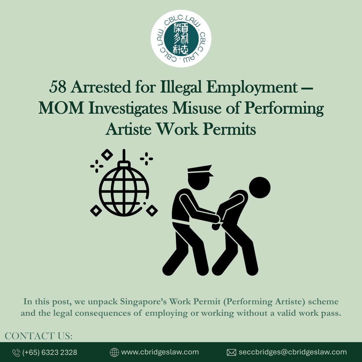 cbridges_law's tweet image. 🪩 32 foreign performing artistes were arrested for working without valid work passes, following MOM’s latest enforcement operation.

Click here to find out more: instagram.com/p/DQZRdbAE8mK/…

#CBLC #LawyerSG #WorkPass #MinistryofManpower #EFMA #KnowYourRights