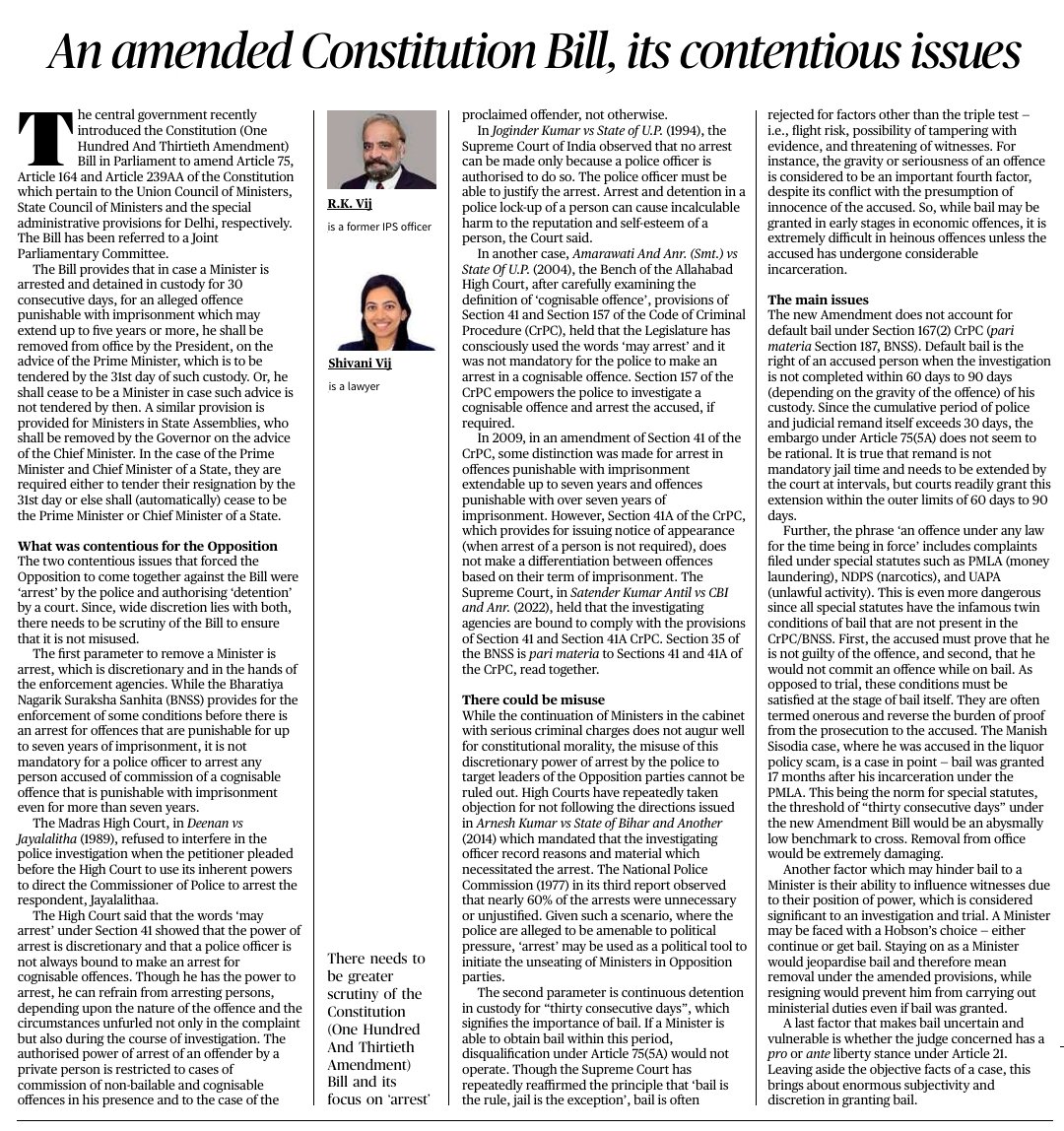 ipsvijrk's tweet photo. A case when arrest and bail are both discretionary. Our article in today's @the_hindu @shivani_vij 🧡 https://t.co/dbBruP7nyb