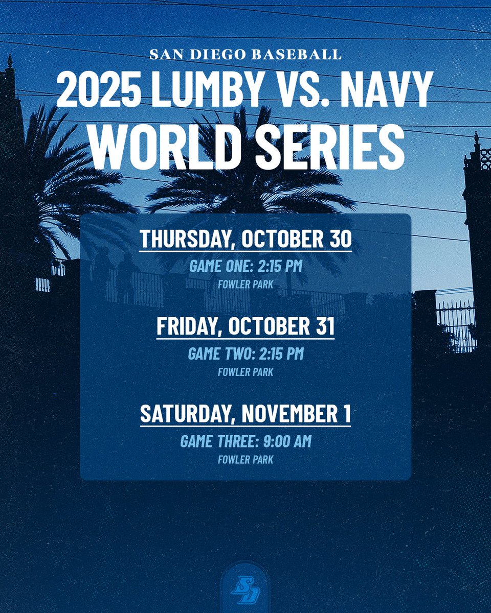 USDbaseball's tweet photo. The 2025 Lumby vs. Navy World Series presented by San Diego Baseball 🏆

#GoToreros https://t.co/01EUB2PHBR