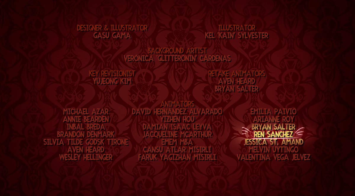 Look mom I’m on TV!

It’s honestly so surreal to see my name in the credits of Hazbin Season 2, huge congrats to everyone who made this season possible!! It was wonderful to work alongside such a talented group of people 💖