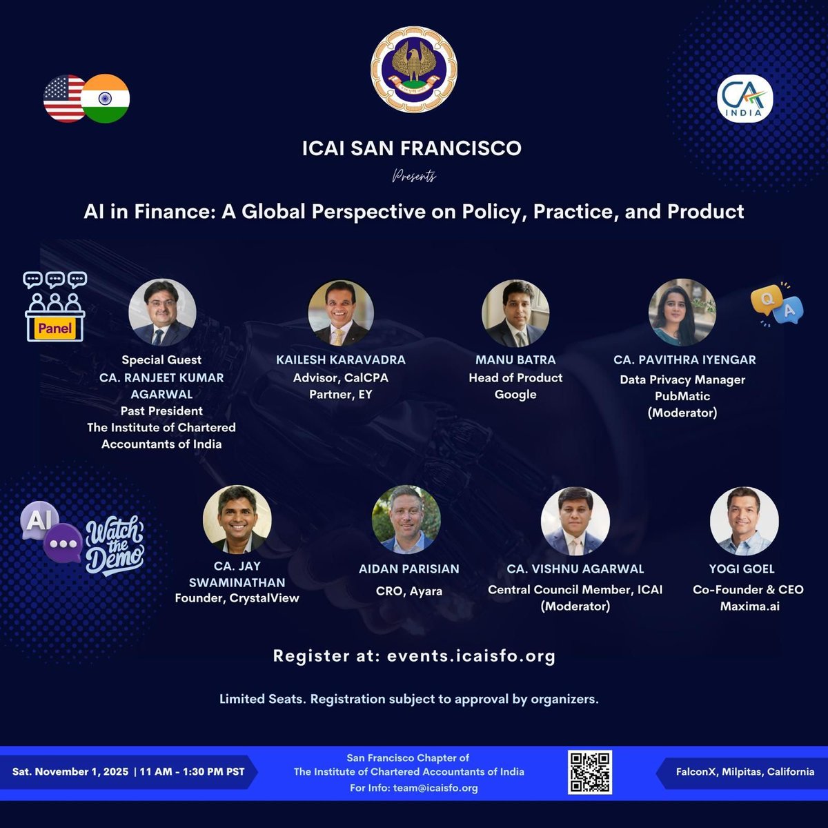 Join ICAI San Francisco Chapter for an exclusive executive session by ICAI, EY &amp; Google experts on how AI is transforming finance, accounting &amp; compliance.

📅 Nov 1, 2025 | 11 AM – 1:30 PM PST
📍 FalconX, Milpitas, CA

🔗 events.icaisfo.org