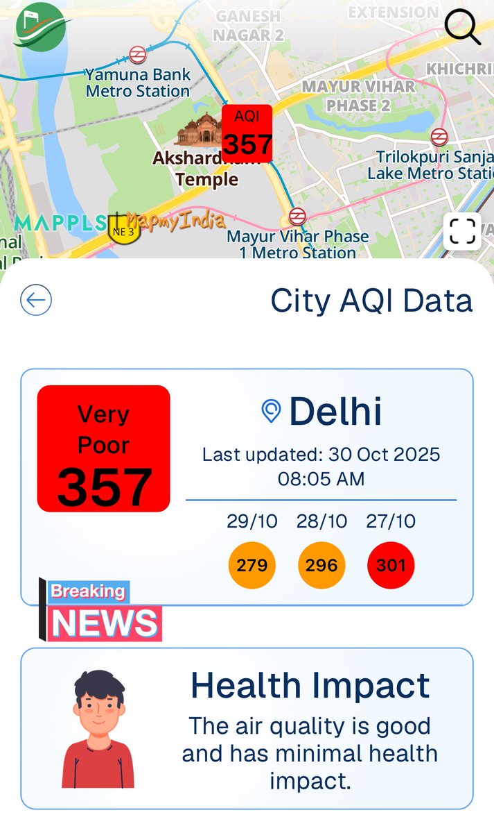 tweets_amit's tweet image. Mockery of public health on #Sameer App 

Which Doctor/Expert in the world said “Very Poor” category of AQI is “good air quality” and has “minimal health impact”?!

Stop misleading!

Refer to detailing of AQI index in your own app

What is happening @CPCB_OFFICIAL ?