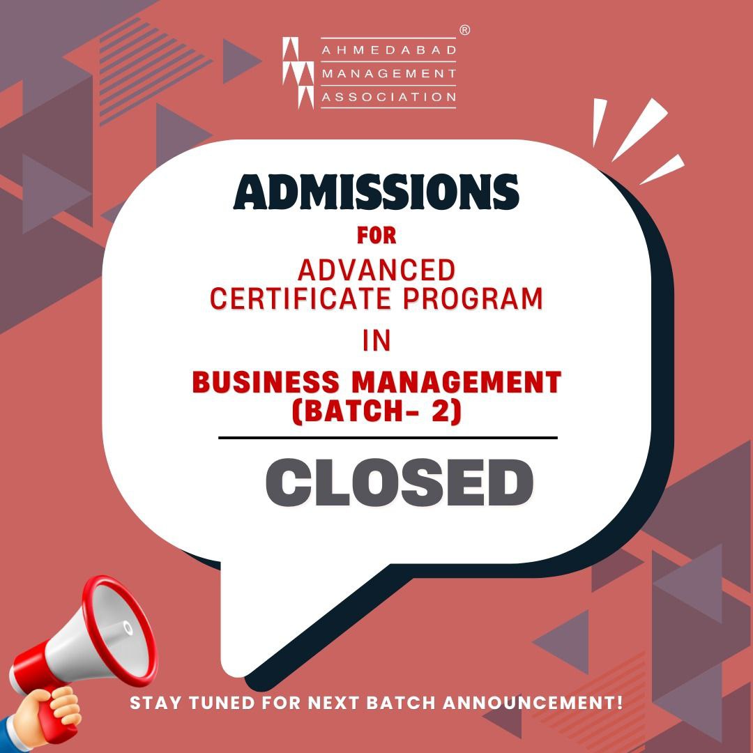 ama_ahmedabad's tweet image. The Second Batch of the Advanced Certificate Program in Business Management is officially closed!

Thank you all for the tremendous response and participation.

Stay tuned for updates on the next batch!

#ama #amaindia #businessmanagement #managementwisdom  #leadershipdevelopment