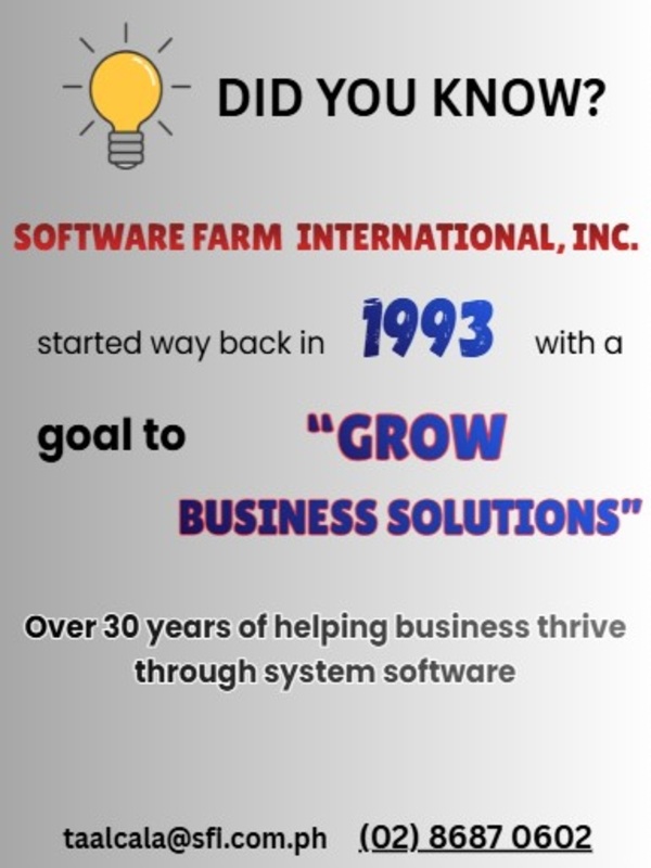 SoftwareFarm's tweet photo. 🌱 Did you know?

Software Farm International has been growing innovative business solutions since 1993 — over three decades of empowering companies with smarter systems and technology! 🚀

Book your demo with us right away!

#SoftwareFarm #Since1993 #BusinessSolutions #SFI https://t.co/c5sIQi0yke