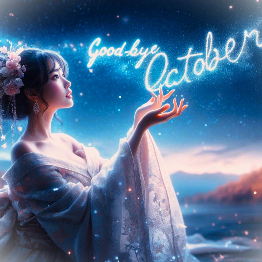 feelings0814's tweet image. A north wind blows through
the clear autumn night sky🌃🍂...

The last night of October🌟(*^^*)

#october31 #lastnight #goodbye #GoodMorning 
#AIart #AIphotography #10月31日 #さよなら #10月