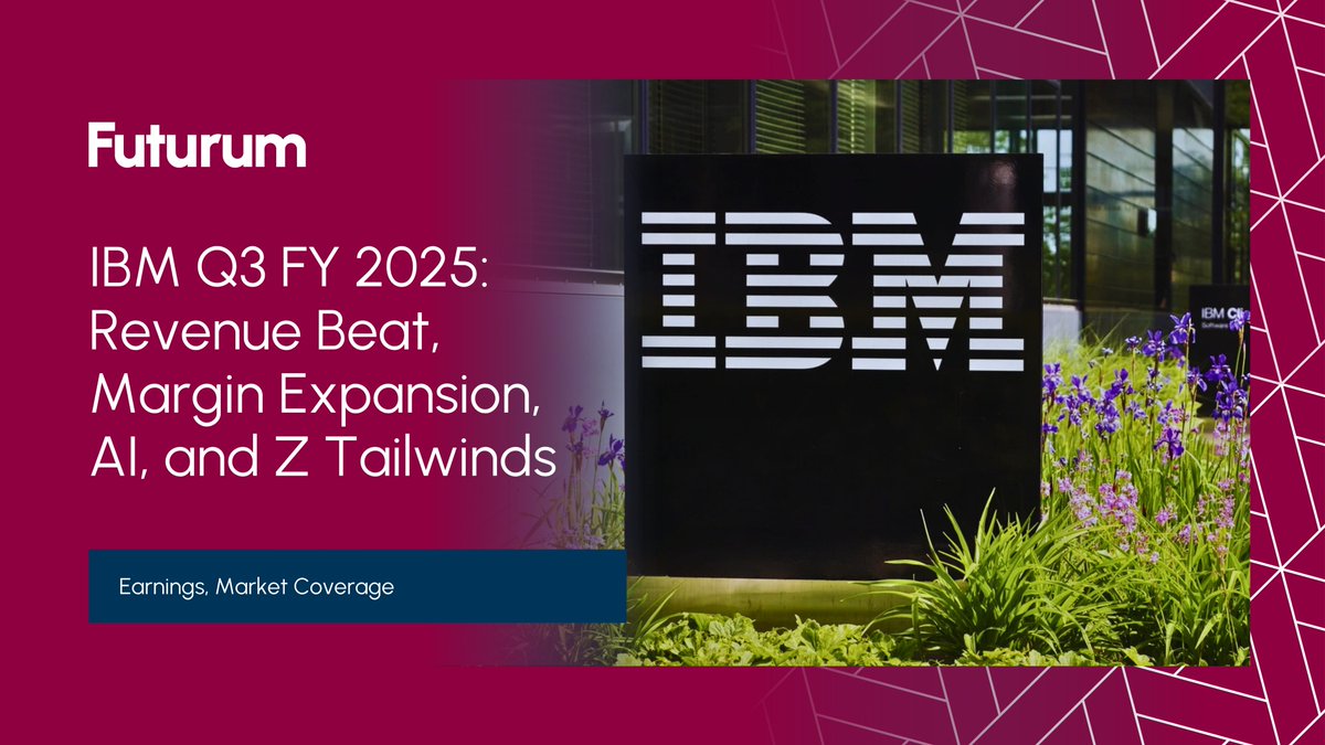 TheFuturumGroup's tweet photo. IBM delivered another strong quarter with revenue up 9% year over year to $16.3 billion, driven by increased demand for AI, automation, and hybrid cloud. The launch of IBM z17 and expanding GenAI adoption boosted both profitability and cash flow.

Software growth was led by automation and Red Hat ARR momentum, while Consulting showed signs of sustained AI-driven engagement. Infrastructure also delivered standout results, marking IBM’s strongest third-quarter Z performance in nearly two decades.

With guidance raised for revenue and free cash flow, @IBM enters Q4 positioned for continued growth across its AI, hybrid cloud, and mainframe portfolio.

👉 Learn more about IBM’s AI strategy, hybrid infrastructure momentum, and outlook: https://t.co/t5Ki6wzdH0

#IBM #AI #HybridCloud #Automation #EnterpriseTech #Futurum