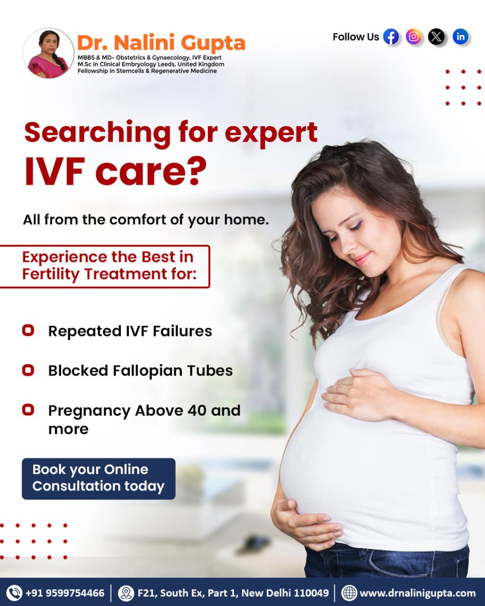 Dr_NaliniGupta's tweet photo. Dr. Nalini Gupta offers expert fertility guidance and personalized treatment for:
- IVF Failures
- Blocked Fallopian Tubes
- Pregnancy After 40 and more
.
.
#IVFCare #FertilityTreatment #IVFExpert #OnlineConsultation #DrNaliniGupta #IVFJourney #FertilityCare https://t.co/kRcIlpiNVS