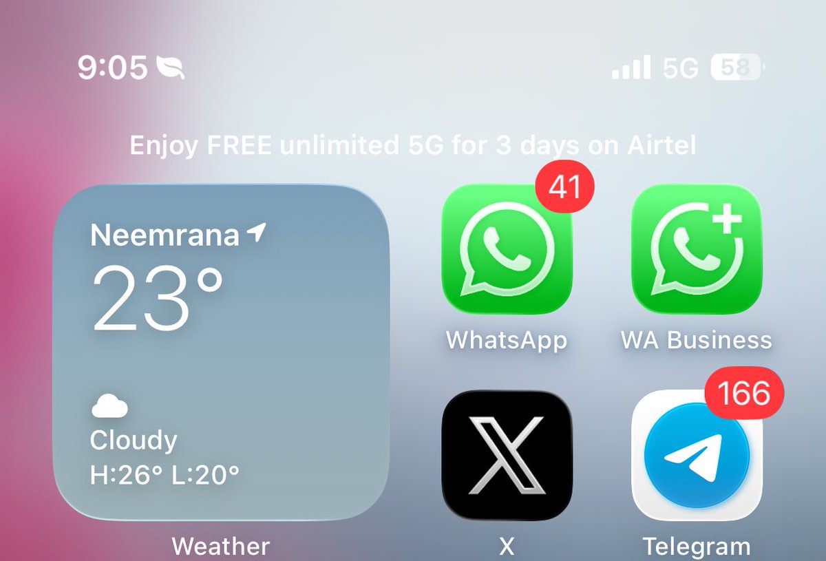 mehtababd's tweet image. Why is this on my iOS Home Screen help

“Enjoy FREE unlimited 5G for 3 days on Airtel!” 😭😭🙏