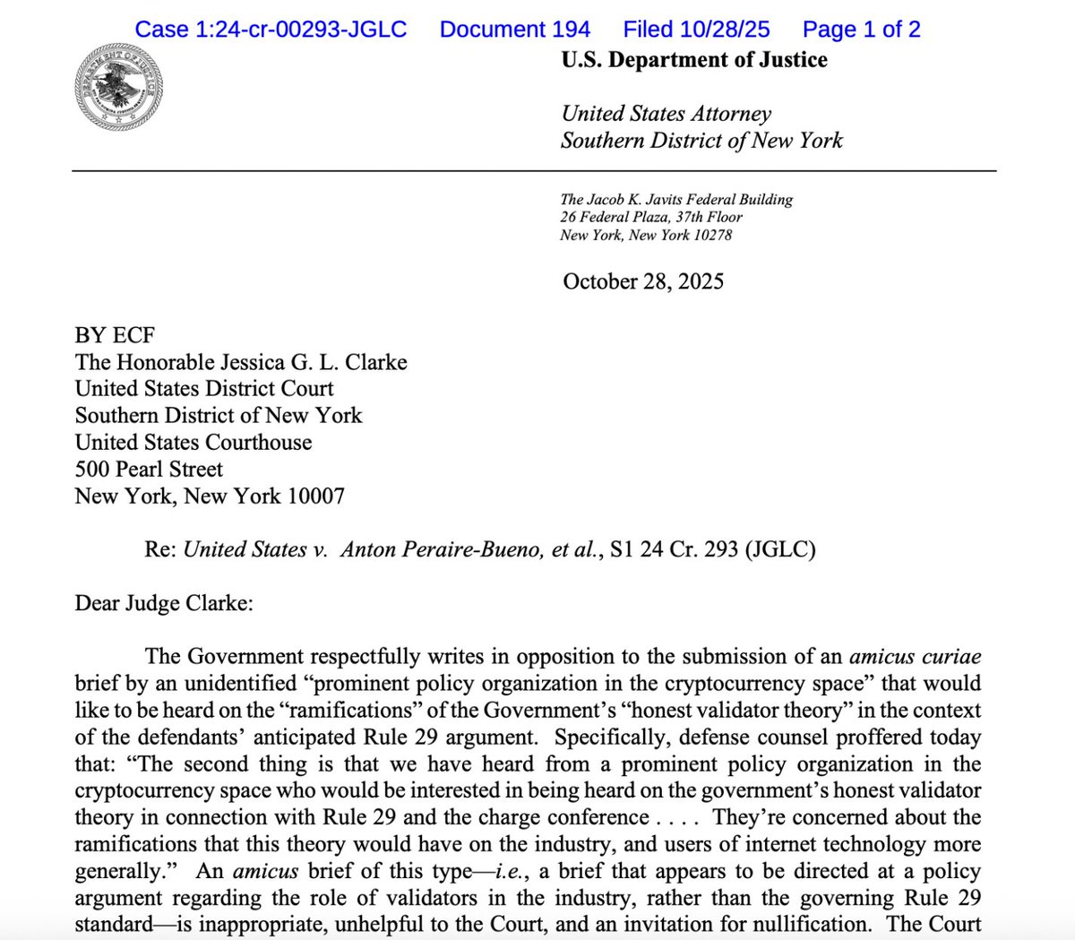 FinancePlugHQ's tweet image. 🇺🇸 NEW: U.S. prosecutors push back against crypto policy arguments in a $25M MEV bot trial, stating that digital asset regulation should be determined by Congress, not the courts.

#CryptoNews #CryptoRegulation