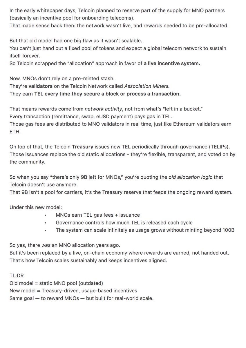 PirelliThePug's tweet photo. @Telken47797 Based on public information and Telcoin’s transition to the live incentive an treasury model, this is how I understand the current structure works.

Props to you for actually taking time to try and explain your POV logically for once $tel https://t.co/quhEzUje3G