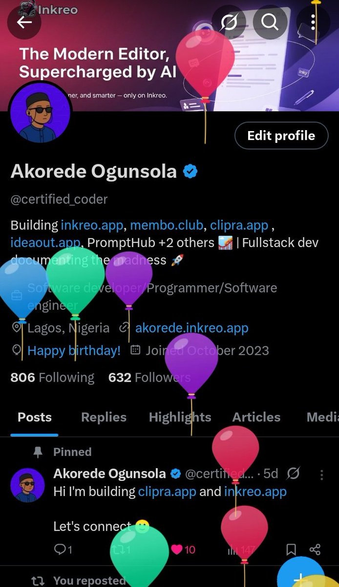 Balloons on my profile mean one thing — it’s the builder’s birthday 🎈
Let’s make this next year louder, smarter, and more creative. 💪