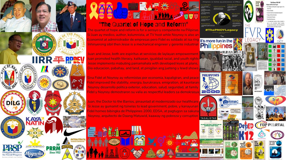 KuysManskie's tweet image. My poetic collage - a remake of my previous (Tinta, Leon, Talon, at Kuwaderno) but now retitled as &quot;The Quartet of Hope and Reform&quot; - as a 4-in-1 tribute to #JuanFlavier, #JesseRobredo, #FidelVRamos, and #PNoy.
