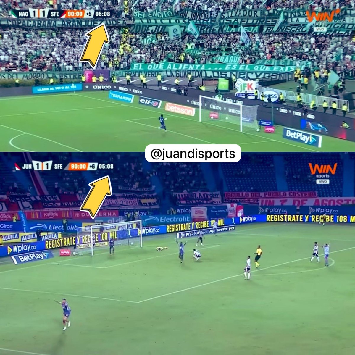 juandiosorio7's tweet image. Me acabo de dar cuenta de esto.

El gol agónico de Yilmar vs Nacional.

El gol agónico de Mosquera vs Junior.

Miren el minuto….