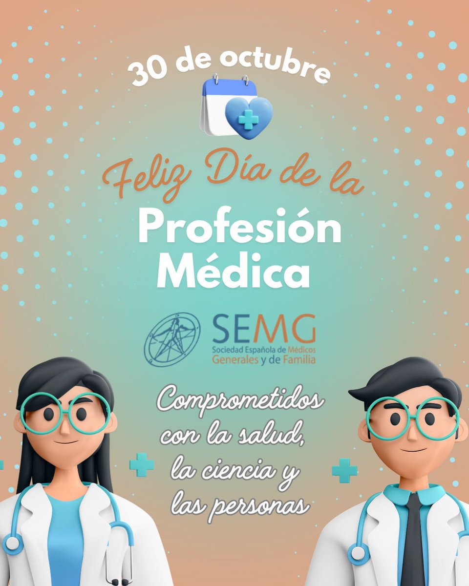 📅 Hoy es el Día de la Profesión Médica🩺 

👨‍⚕️ 👩‍⚕️ Comprometidos con la #salud, la #ciencia y las personas

Con motivo del #DíadelaProfesiónMédica, desde #SEMG queremos reconocer y poner en valor la labor de todos los profesionales #médicos que, con su esfuerzo diario, hacen