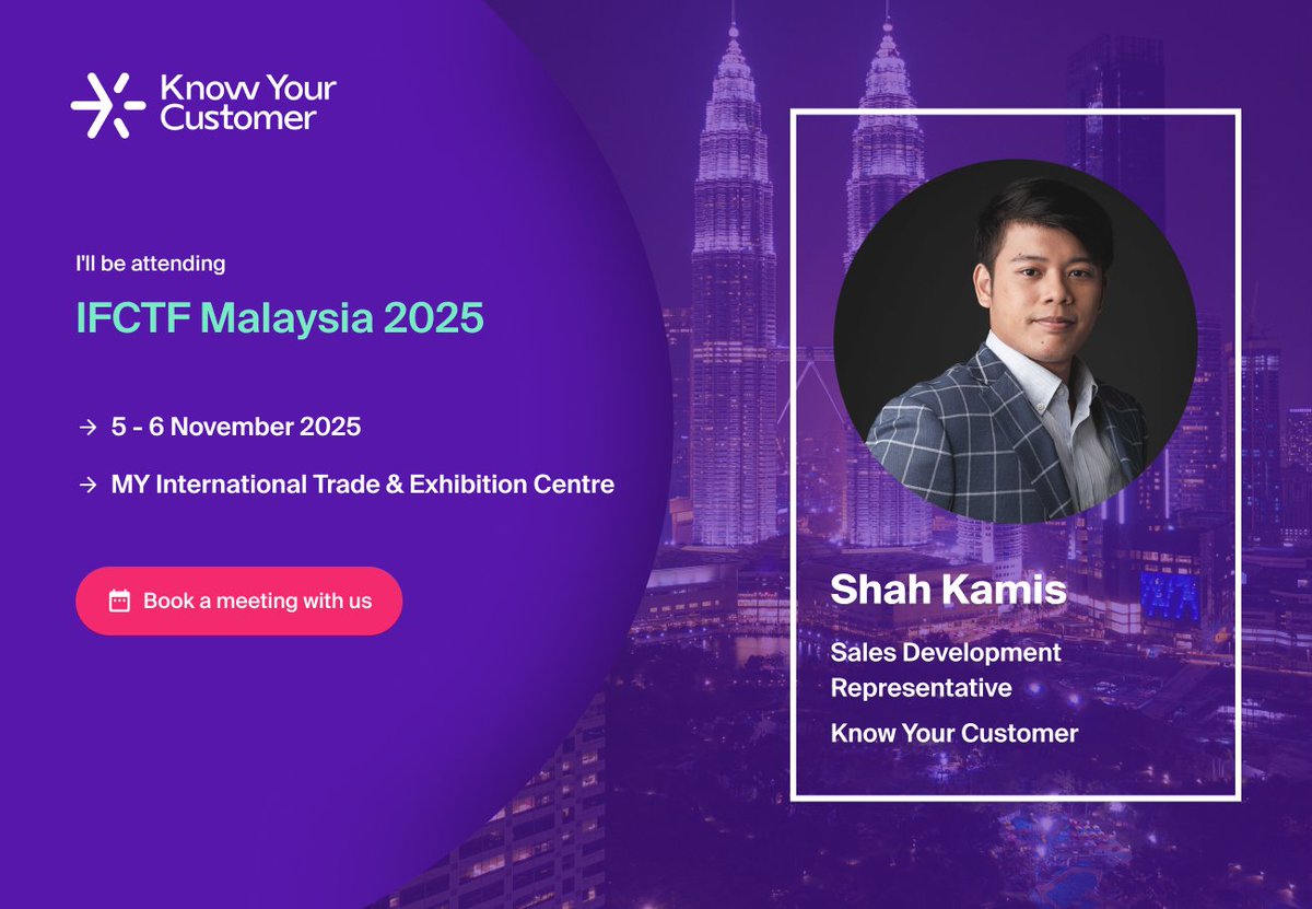 Our team is gearing up for back-to-back Nov events! Catch Nicolas &amp; Shah at IFCTF 2025 (4-6 Nov, Kuala Lumpur). Explore how tech reshapes compliance &amp; fight financial crime with global experts. DM to connect at the event! #IFCTF2025 #Compliance #KYC #AML #FinTech #KYB