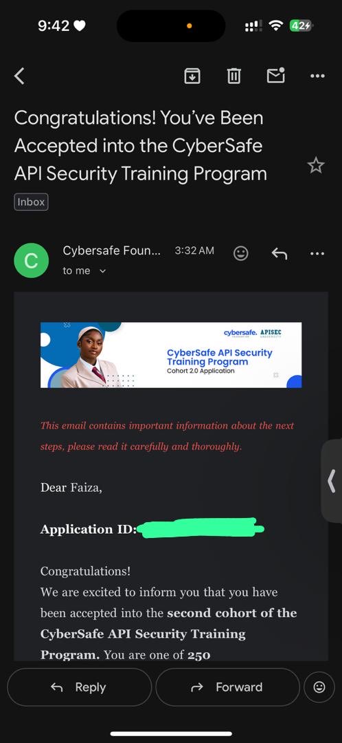 cyberchenti's tweet image. Woke up to good news 😊
I’ve been selected as one of 250 beneficiaries (out of over 5,000 applicants!) for the @cybersafehq Foundation API Security Training Program.
API security is one of the fastest-growing and most critical areas in cybersecurity and I’m so grateful for this…