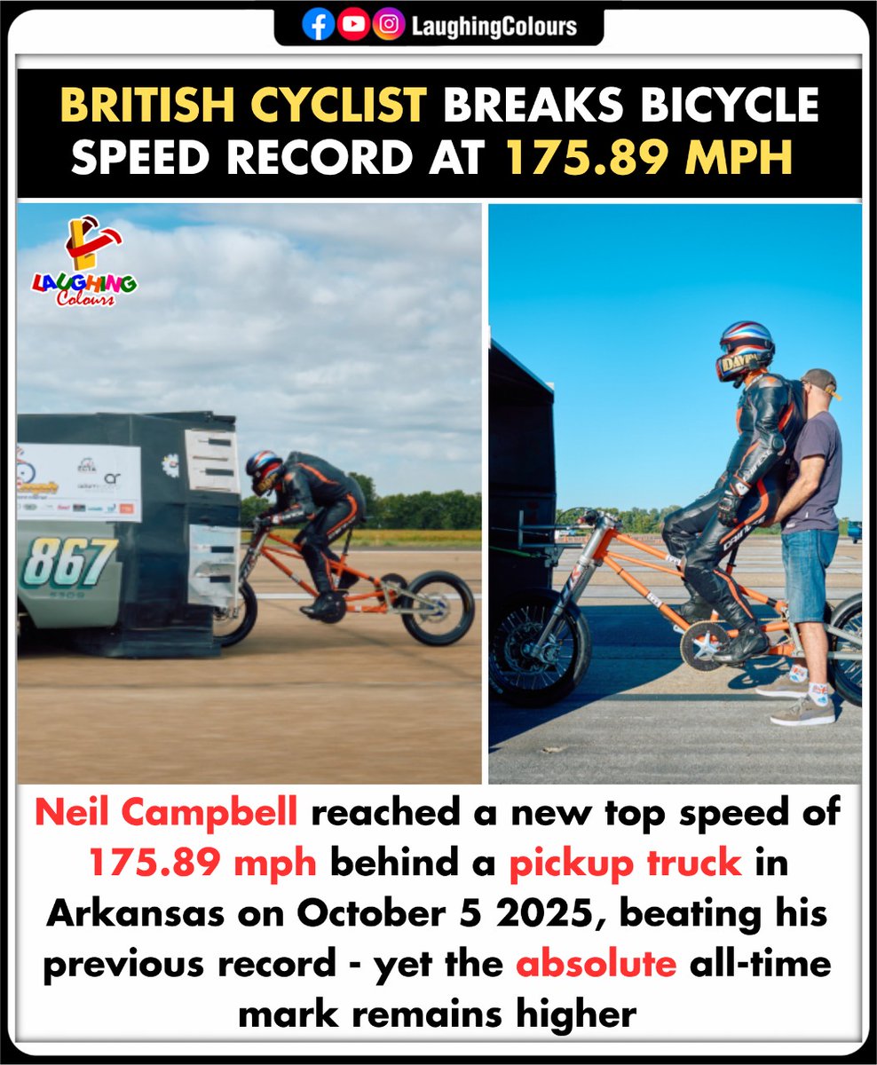 LaughingColours's tweet image. Fastest man on pedals 🚴‍♂️💨

#CyclingRecord #NeilCampbell #SpeedChallenge #WorldRecord #AdrenalineRush