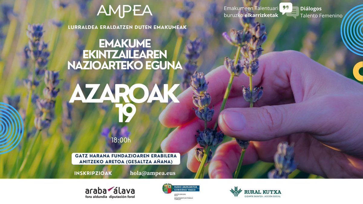 🌾 #EmakumeEkintzailearenEguna
💬 Lurraldea eraldatzen duten emakumeak
📅 Azaroak 19 | 🕕 18:00etan | 📍 Gesaltza Añana
🎟️ Sarrera doan
 Maider Unda, Arantza Ortiz, Nerea Garayo eta Beatriz Pascual-ekin 💚
👉 Eman izena: forms.gle/HM6vUXu5zhV73w…
 #InspiratzenDutenEmakumeak