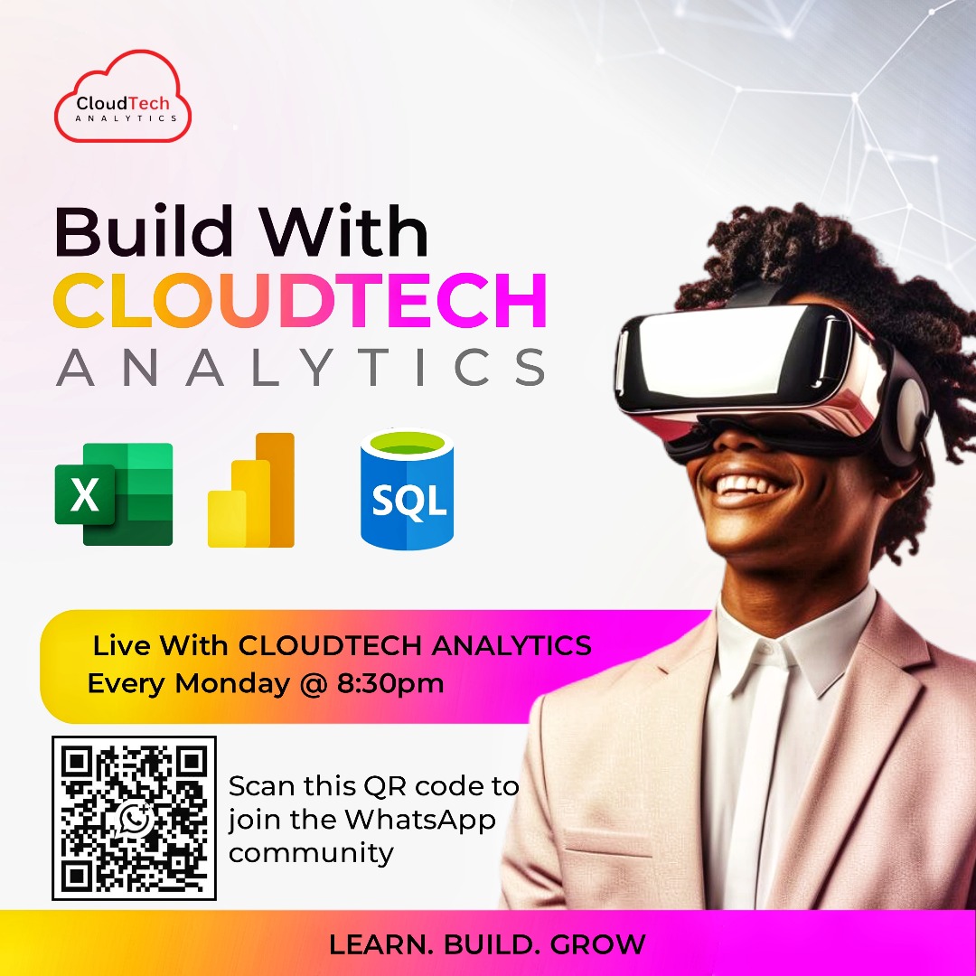 Jdmachine74's tweet image. 🚀Build your analytics portfolio with CLOUDTECH ANALYTICS!

Hands-on sessions

📅 Every Monday
⏰ 8:30 PM 
📍 WhatsApp Channel

Work on real projects, get expert guidance &amp;amp; grow your career. 

👉 Join: whatsapp.com/channel/0029Vb…

#DataAnalytics #Portfolio  #ExcelSQLPowerBI