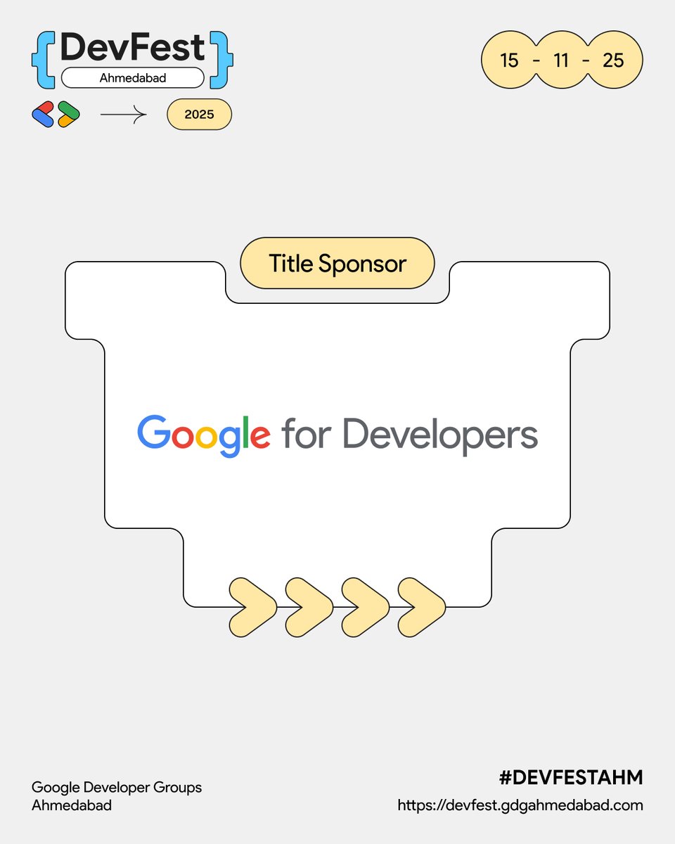 GDG DevFest Ahmedabad 2025 Title Sponsor: <a href="/googledevs/">Google for Developers</a> 

Huge thanks for their year-long support &amp; faith.

📅 15 November 2025
📍 Shree Shakti Convention Centre
Register now: devfest.gdgahmedabad.com

#GDGAhmedabad #DevFestAhm #DevFest2025 #GDG #Ahmedabad #DevFest