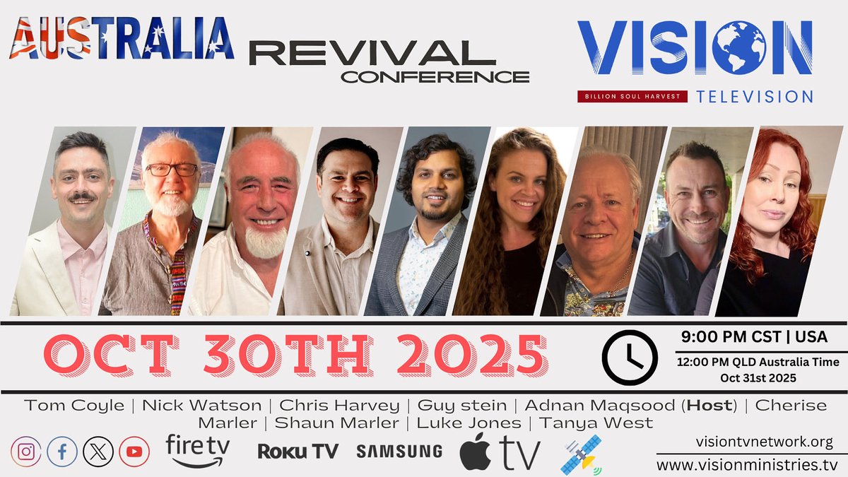 guyjstein's tweet photo. Join us live on Vision TV Network @visiontvnet for Australia 🇦🇺 Revival Conference
Thursday 30th October 9pm CST, USA 🇺🇸 
Friday 31st October 12pm QLD / 1pm NSW, Australia 🇦🇺 
Expecting God to move powerfully 🔥 Praise Jesus! ✝️❤️🙏🏼

#JesusSaves #JesusHeals #ItsAllAboutJesus #healingevangelist #ThankyouJesus #healedsealedsaveddelivered #healedsealedsavedtransformedempowered #faith #christian #motivation #empowerment #visiontv