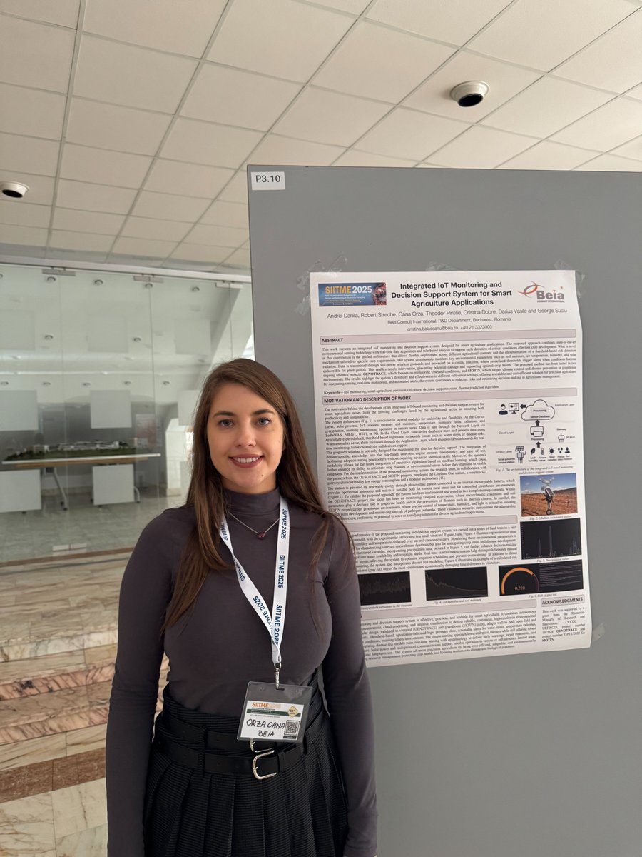 BEIA participated in the SIITME 2025 Conference, held between October 22–25, where the company presented the poster titled “Integrated IoT Monitoring and Decision Support System for Smart Agriculture Applications.” The work is based on the OENOTRACE and SIOTIN projects.