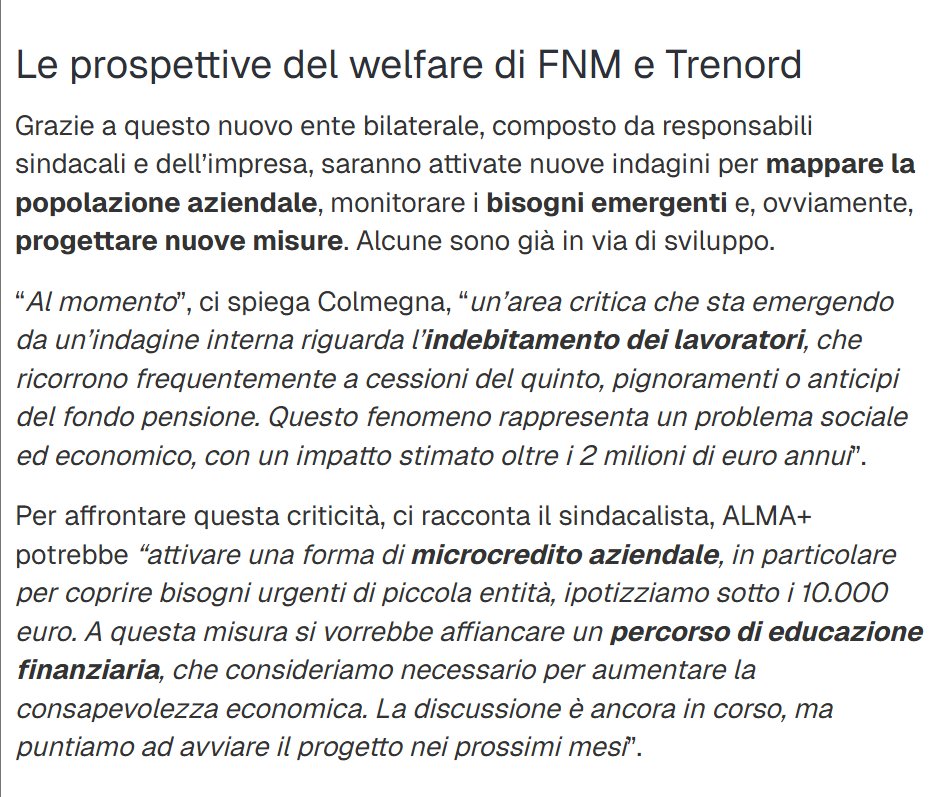 Negli ultimi anni <a href="/OfficialTrenord/">Trenord</a> ha rafforzato il piano di #WelfareAziendale introducendo un nuovo ente bilaterale. Oltre al #fondo di #previdenza complementare, la #cassa #sanitaria integrativa e il #CRA, è stato creato ALMA+ 👉 bit.ly/47NjVLB