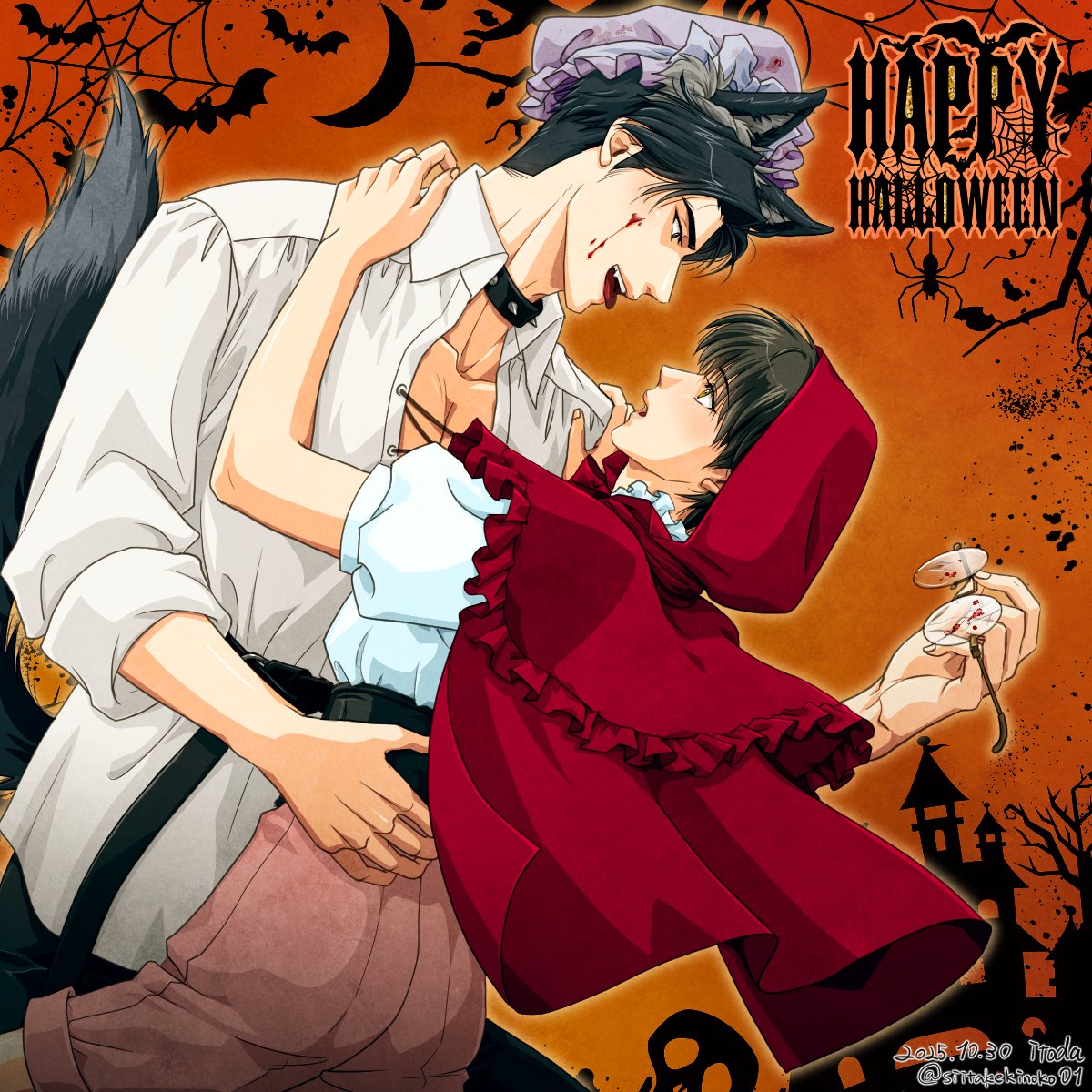 🦇🎃Happy Halloween🎃🦇
スンナミで赤ずきんです。
おばあさんはメガネのあの人です。もうスンホが食べてしまいました🥹

絵の完成後によく見直したつもりですが色の塗り忘れ等のミスが後から見つかりませんように～😵💦

#夜画帳
#야화첩
#PainterOfTheNight
#POTN
<a href="/ByeonDuck_/">변덕/Byeonduck</a>