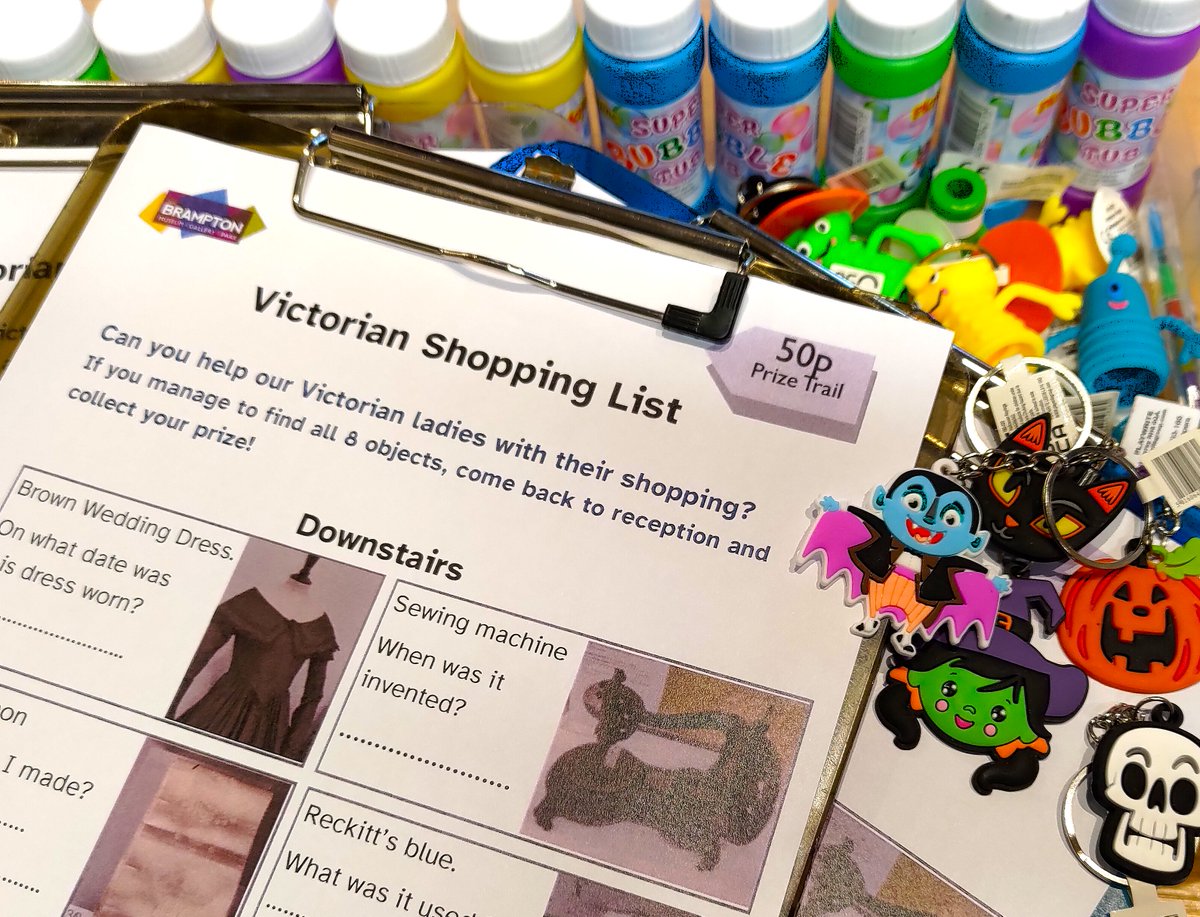 Our museum trail is a great way for younger visitors to explore the museum and the current trail is a Victorian shopping list. It costs 50p and everyone taking part gets a prize. There's lots to choose from in our prize box, including these fun Halloween keyrings.
#halfterm