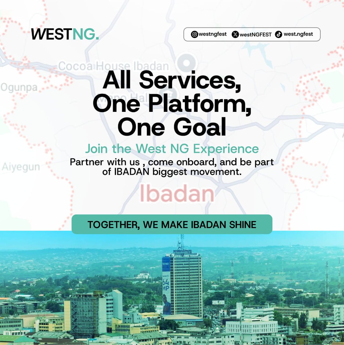 westNGFEST's tweet photo. The West NG Revolution is here!
We’re building a connected Ibadan where people, brands &amp; experiences thrive through trust, tech &amp; collaboration.

From entertainment to commerce — West NG is helping the city work for everyone this Detty December. 
🌍visit  https://t.co/XdHdDT1vOE https://t.co/Pko57d4dRK