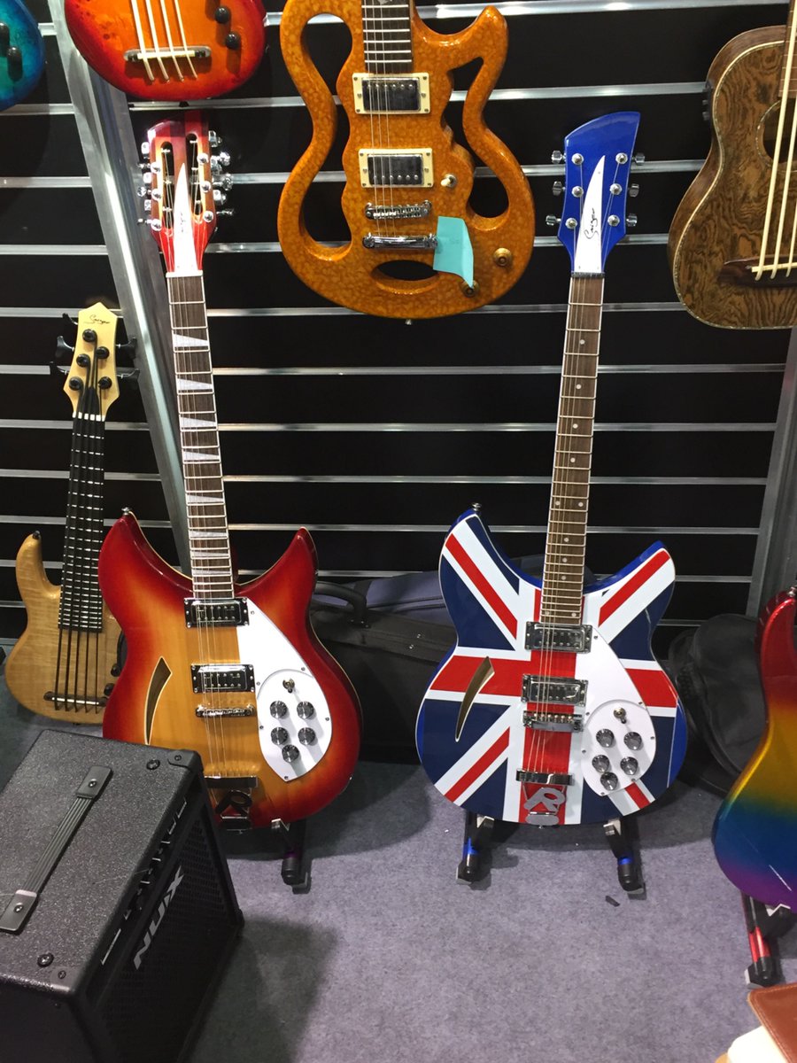RickenRich's tweet image. @bonesaux 
From the #NAMMshow 2019 in Anaheim, I took these photos of the Chinese Seller of these Rickenbacker Knockoffs.
As RIC legally protects their Trademarks &amp;amp; is a long standing NAMM member, I believe these illegal copies were subsequently not so blatantly displayed