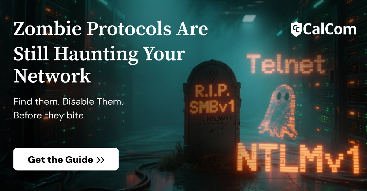 CalComsoftware's tweet image. Some of you:
“do we have to do halloween content? really?

Marketers:
yes. yes we do.

because zombie protocols are real
and some legacy services
just won’t die.

👻 SMBv1
🧟 NTLMv1
☠️ Telnet

download the guide — if you dare:
hubs.ly/Q03QTM5w0